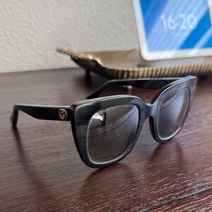 Gucci Black Square Sunglasses with Gold GG Temples
